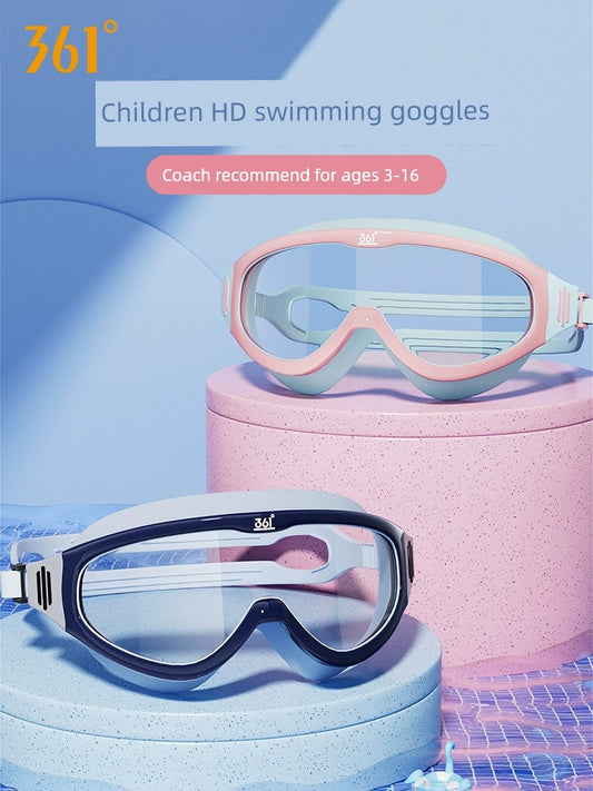 361 Children's Swimming Goggles Large Frame HD Anti-Fog Waterproof Boys Summer Goggle and Swimming Cap Outfit Girl Swimming Glasses